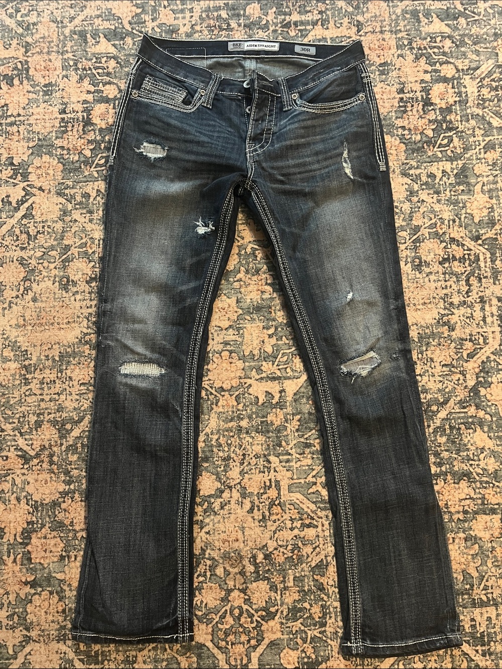 Aiden Dark Blue Distressed Straight-Leg Jeans